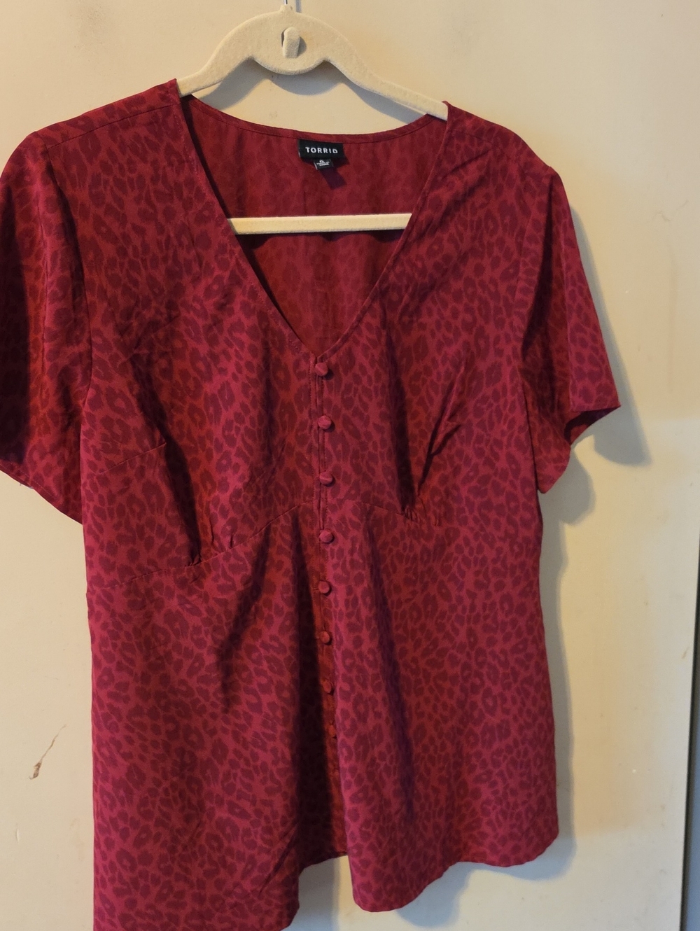 Torrid Red Animal Print Button-Front V-Neck Top